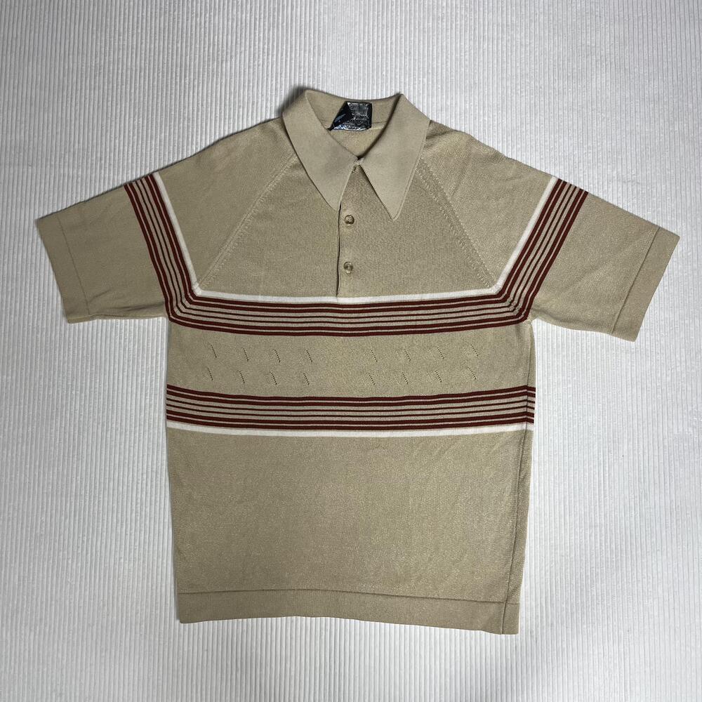 Vintage 70s Coordinated Sportswear Polo Shirt Mens M Beige Striped Knit JCPenney